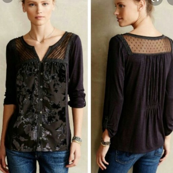 Anthropologie Tops - Anthropologie Meadow Rue Tavia Peasant Black Top M
